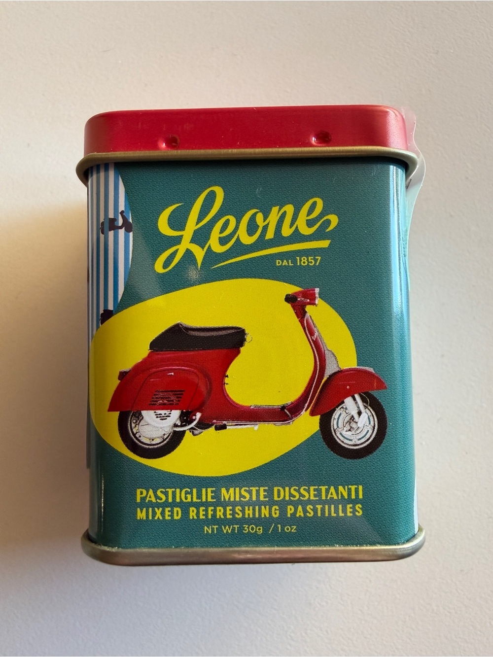 Italian Red Vespa- Leone In Tin Box (Rare). NWT